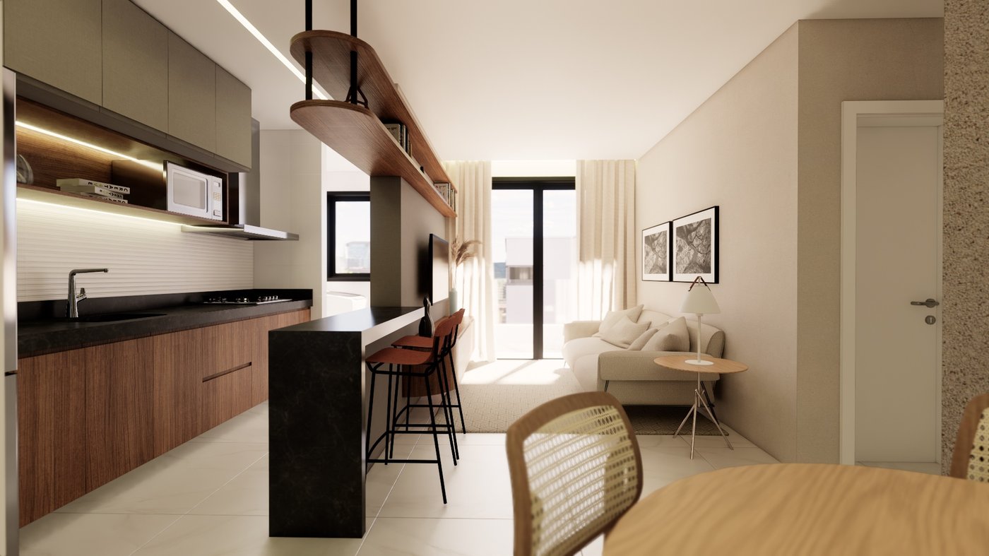 Sala e cozinha integrada